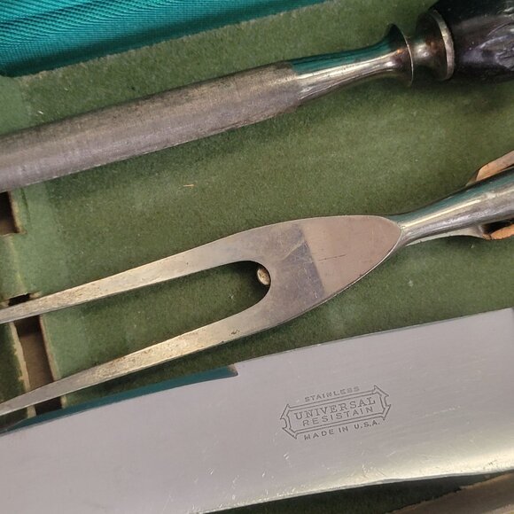 Vintage Peeredge Carving Set With Antler Handles By Regent Sheffield - Picture 4 of 5